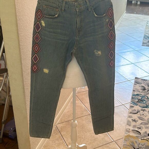 Revolve Sandrine Rose 25 Embroidered Skinny Boyfriend Jean Light Wash Distressed - Picture 1 of 12